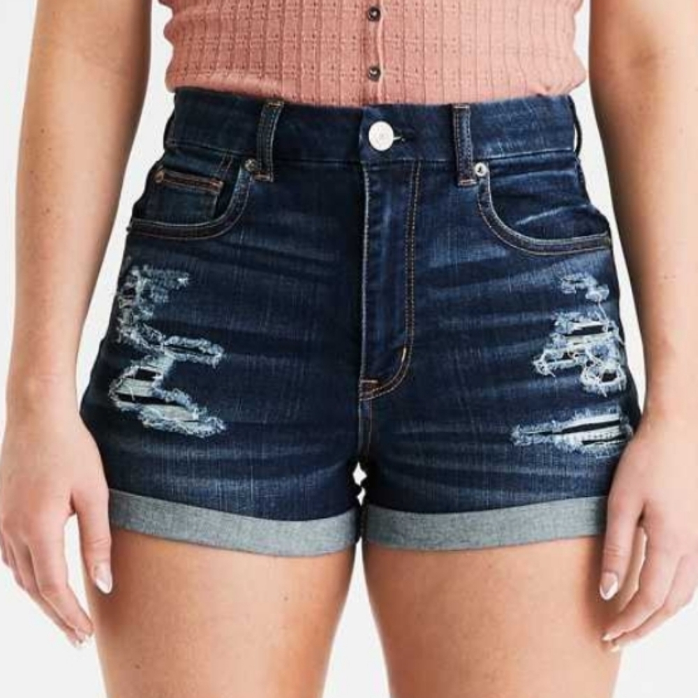 AMERICAN EAGLE 360 Super Stretch Hi-Rise Shortie Denim Jean Shorts 4.